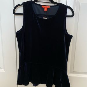 Navy blue velvet peplum shirt